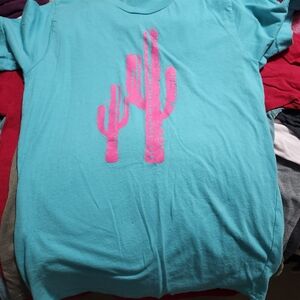 Source Unknown Teal and Pink Cactus Short Sleeve Tee